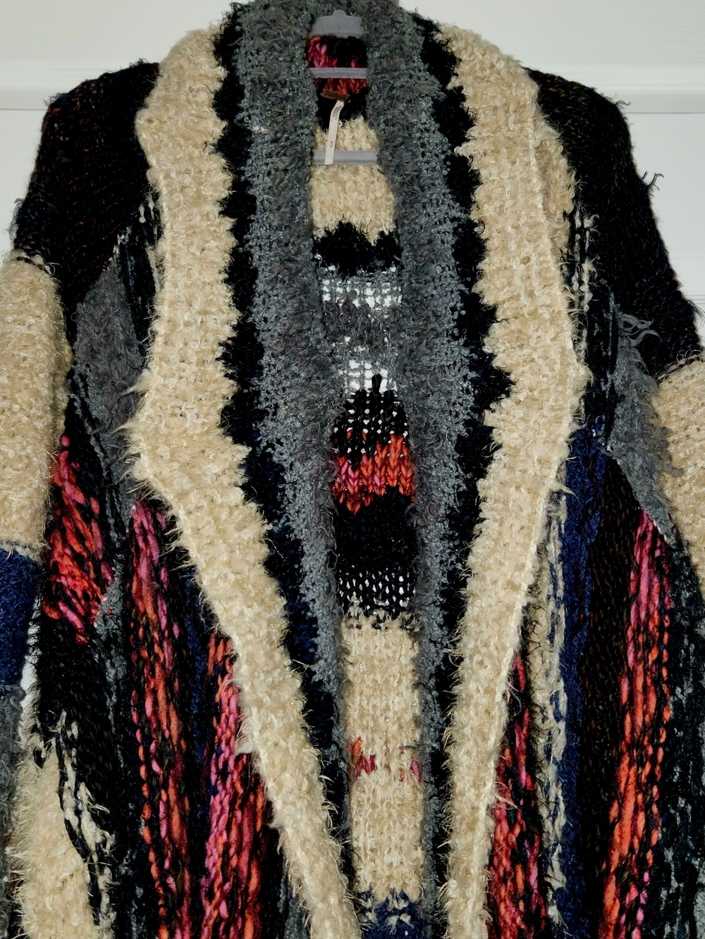 Cozy Multicolor Bouclé Open Cardigan Sweater - Cream & Black